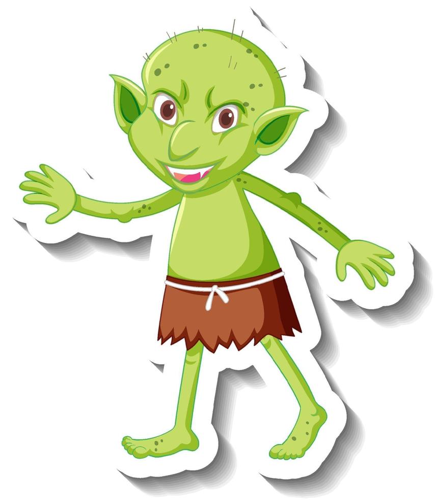 una plantilla de pegatina con un personaje de dibujos animados duende verde o troll vector