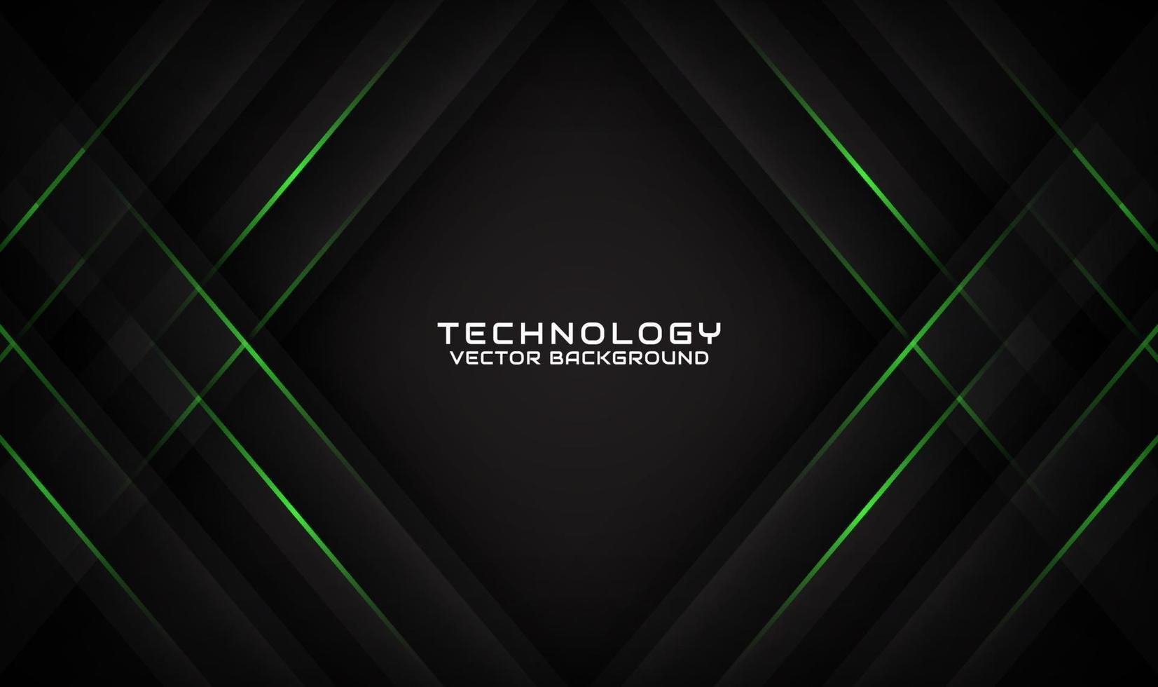 Abstract 3d black technology background with geometric green lines vector
