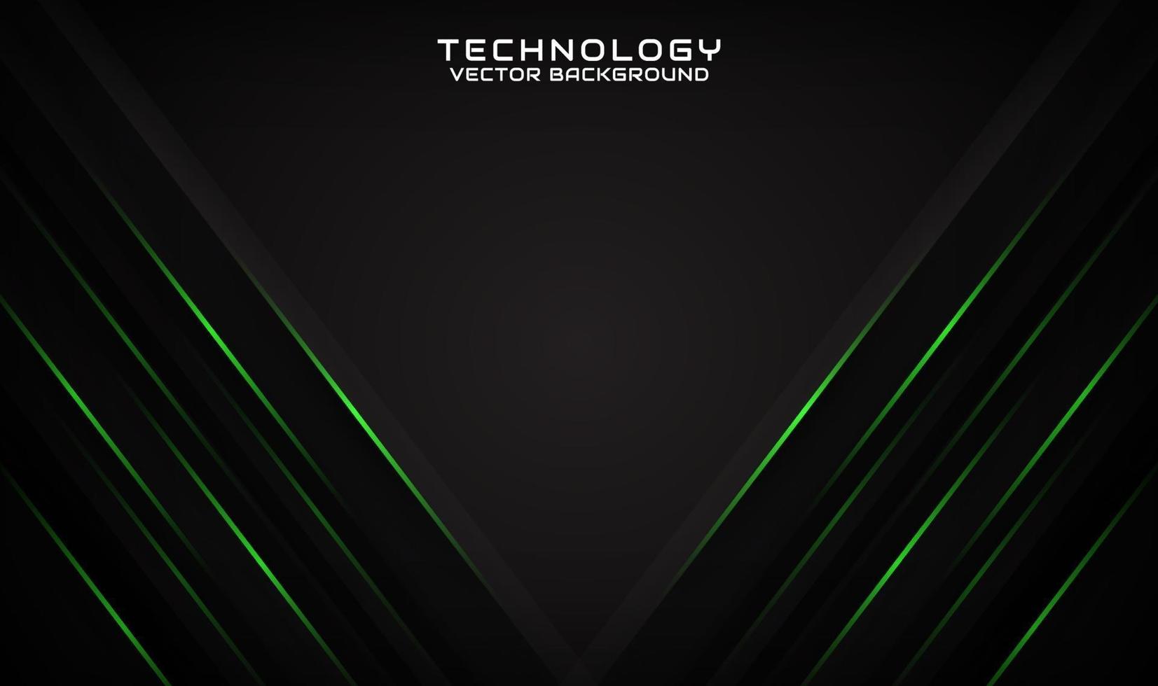 Abstract 3d black technology background with geometric green lines vector