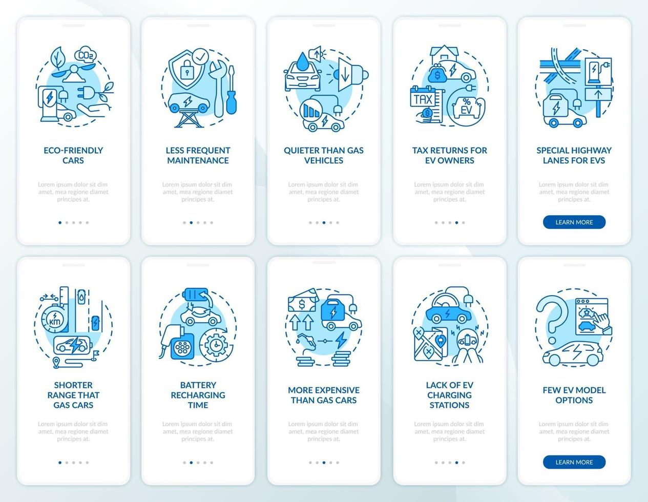 EV show onboarding mobile app page screen. vector