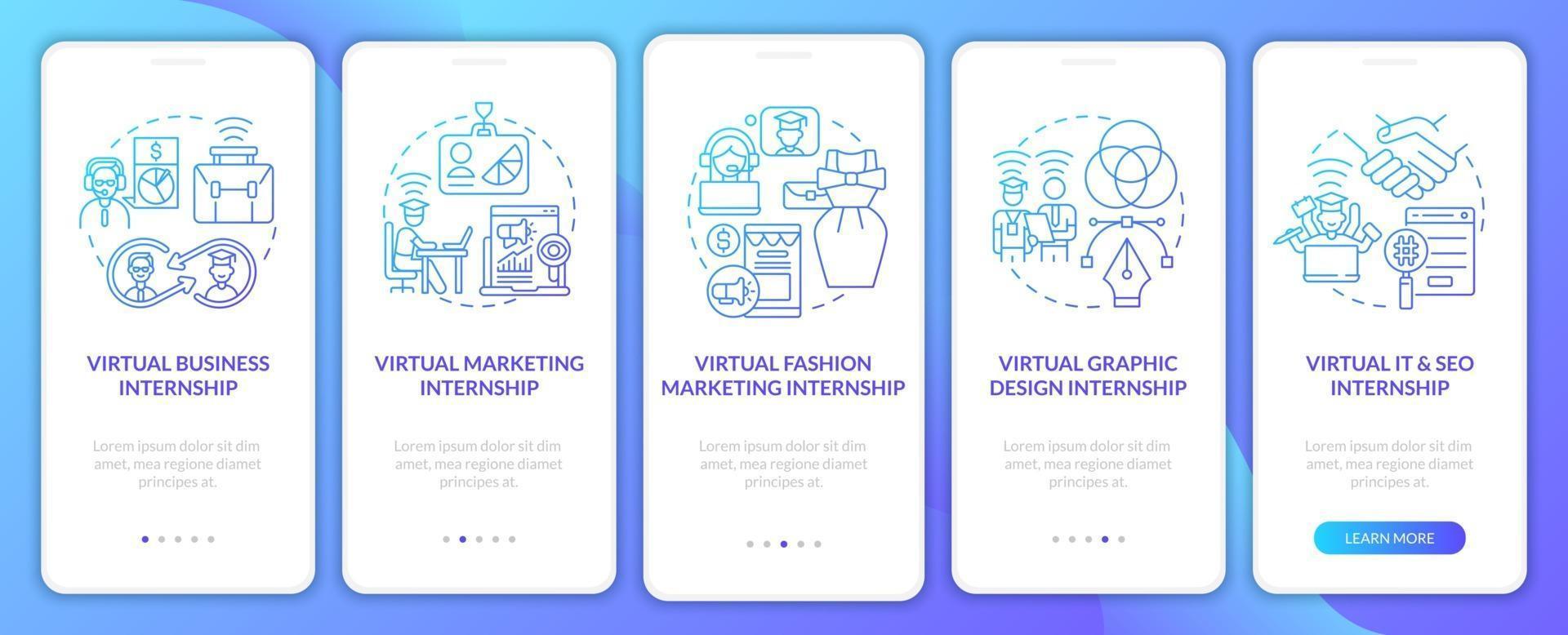 Top distant internship areas onboarding mobile app page screen vector