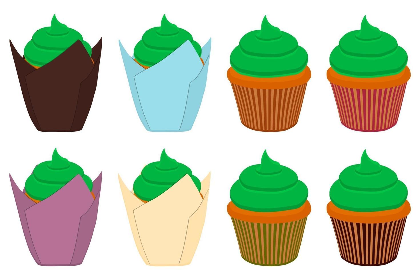 Illustration on theme Irish holiday St Patrick day, big set cupcakes vector