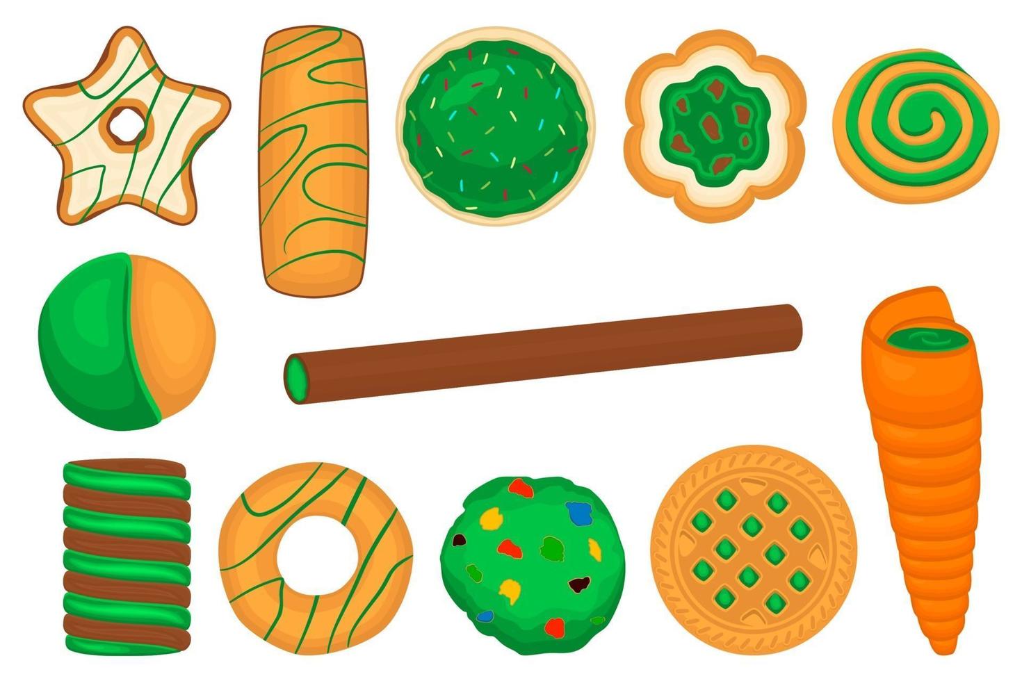 fiesta irlandesa día de san patricio, gran conjunto de galletas verdes vector