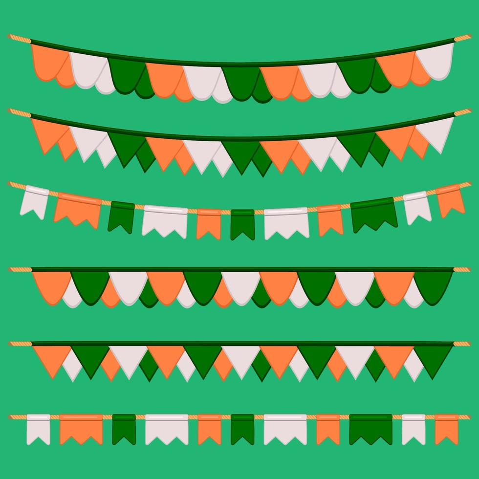 Irish holiday St Patrick day, big set from flags on rope vector