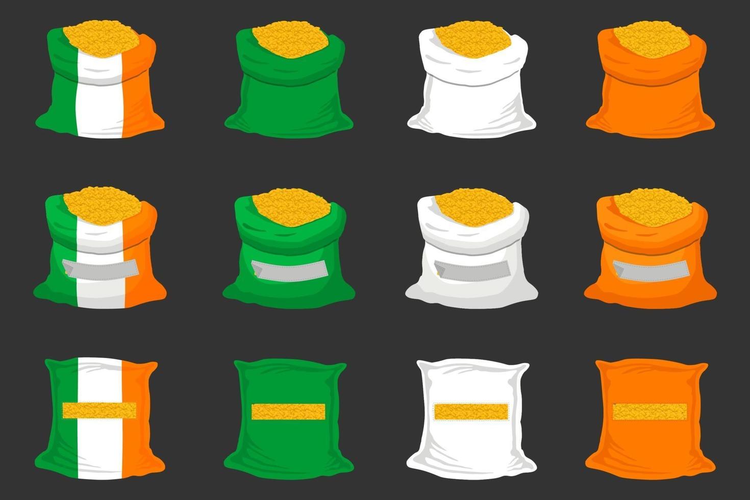 Irish holiday St Patrick day, big set color bags of coins vector