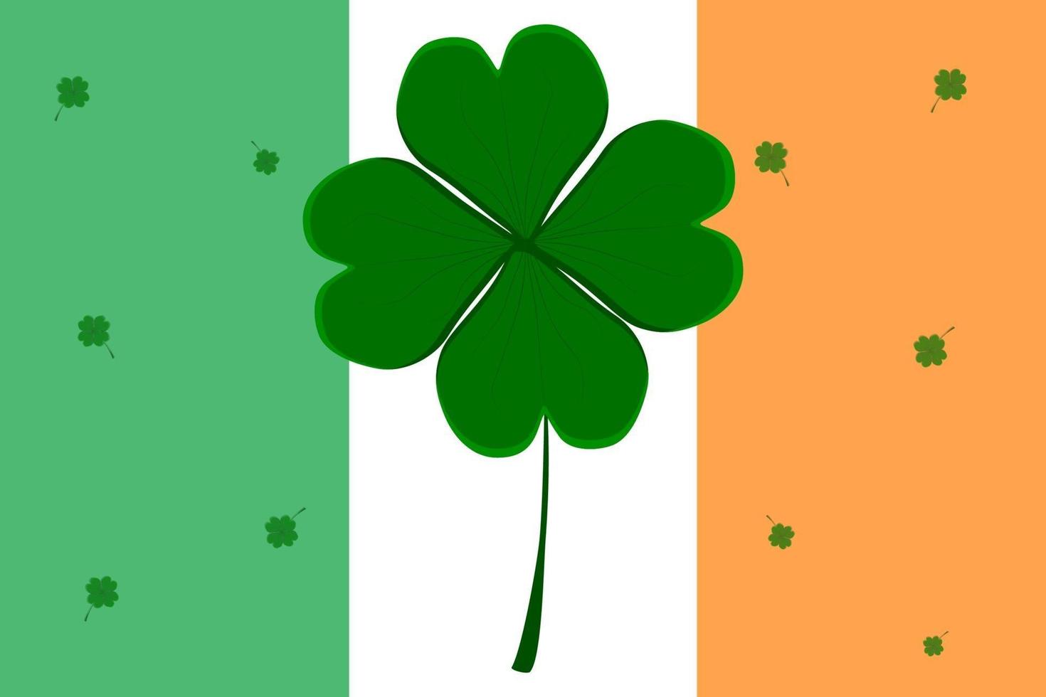 Bandera irlandesa en vacaciones el día de San Patricio con trébol verde trébol vector