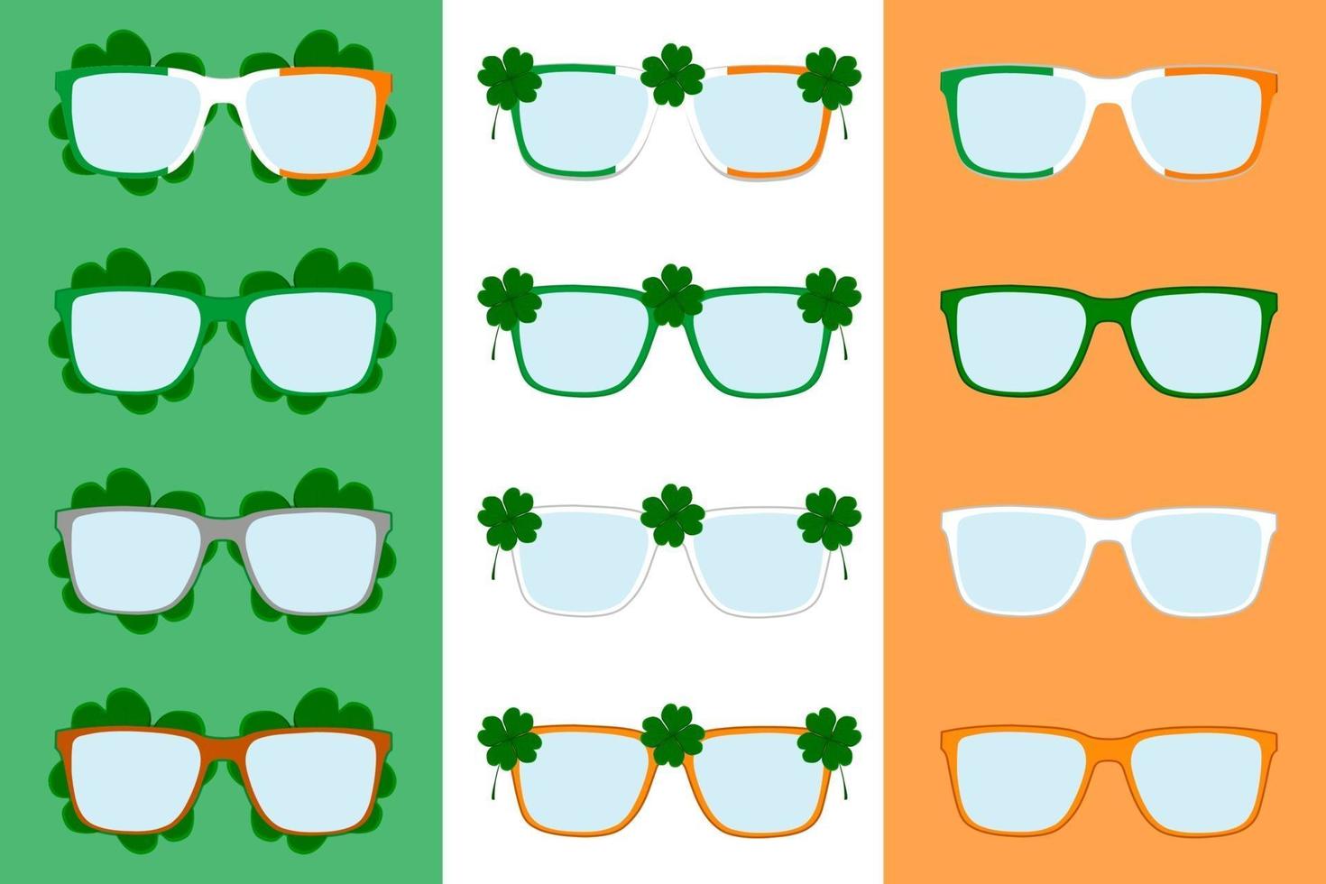 Irish holiday St Patrick day, big set color eyeglasses vector