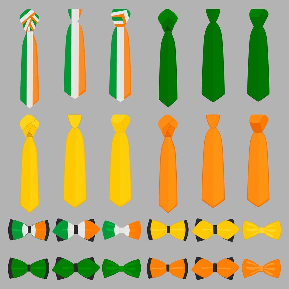 Irish holiday St Patrick day, big set color bow tie vector