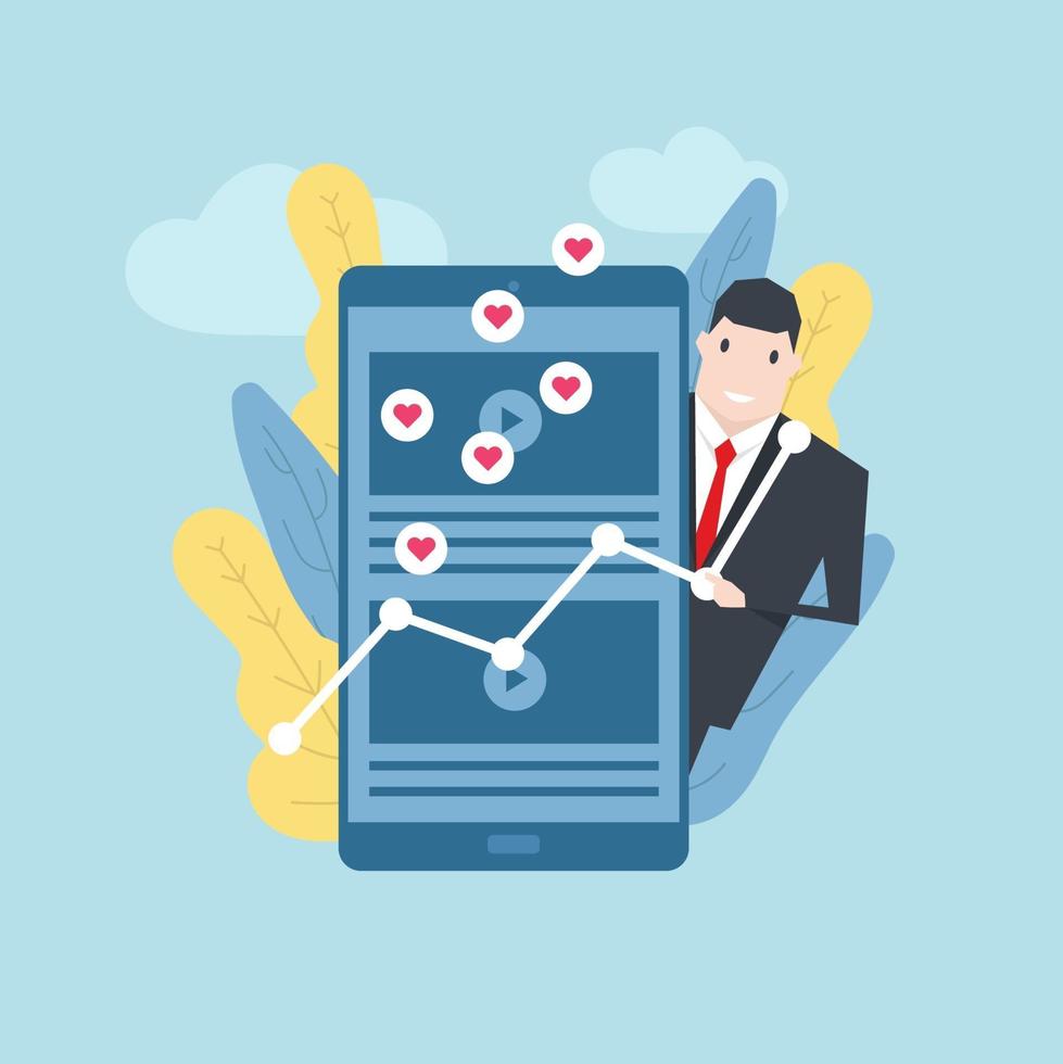 Businessman with favorite content on mobile phone. vector