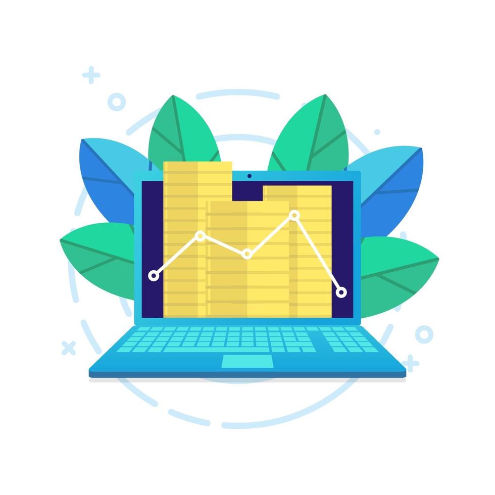 Modern laptop and a line graph with coins. 3049443 Vector Art at Vecteezy