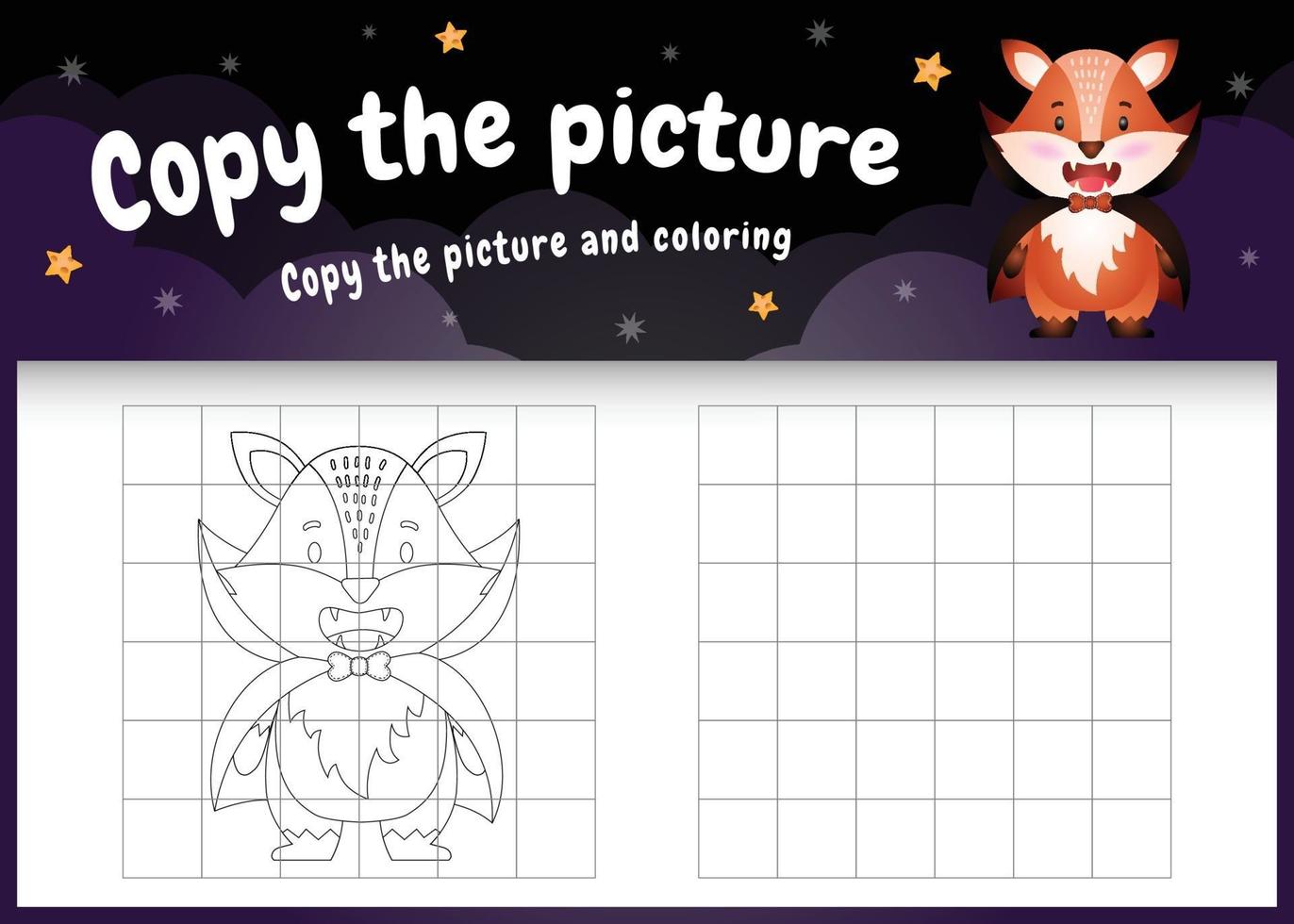 copy the picture kids game and coloring page with a cute fox vector