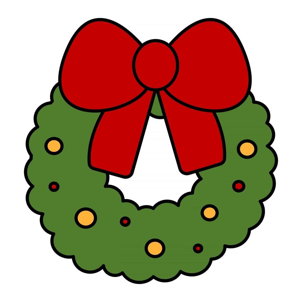 Christmas green wreath with red bow and balls. vector