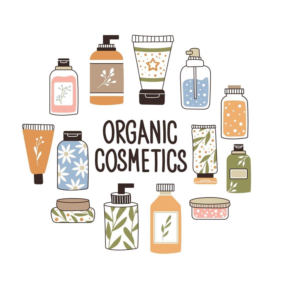 Pattern with organic cosmetics with place for text. vector