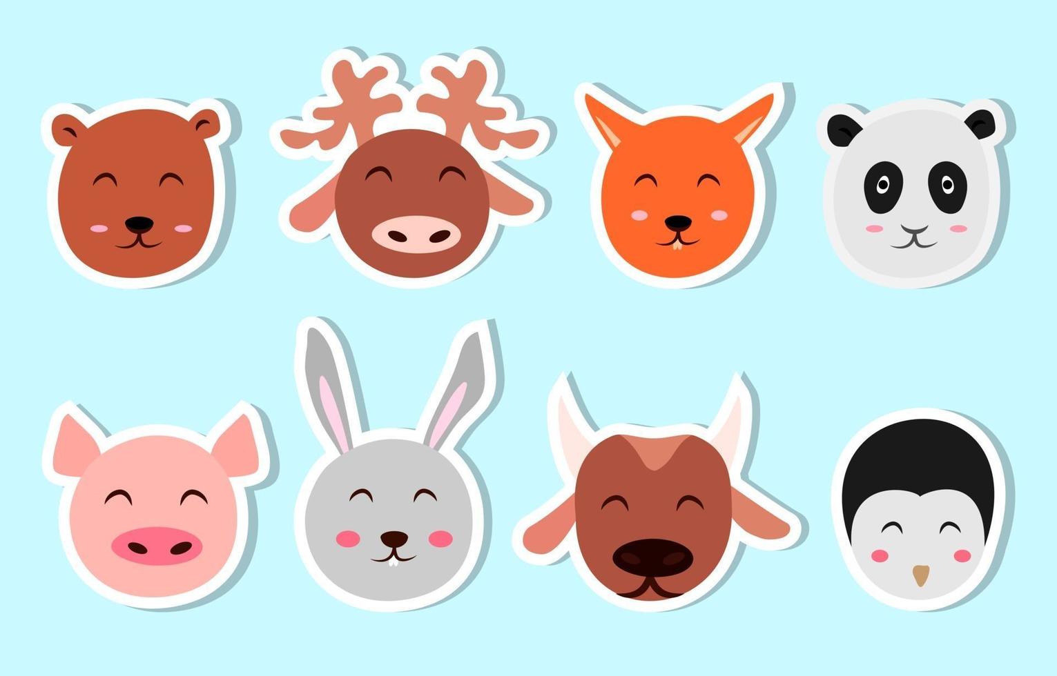 lindas cabezas de animales pegatinas vector