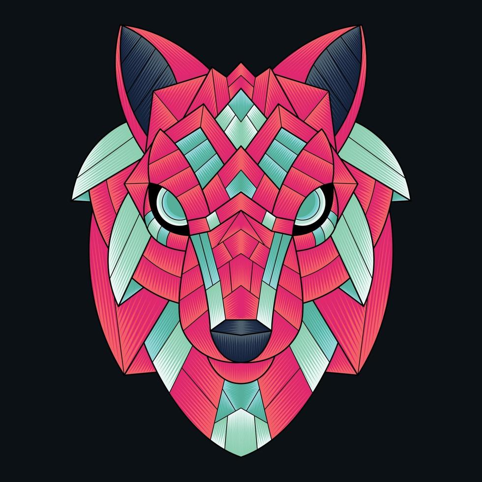 abstracto colorido ornamento doodle arte lobo ilustración vector