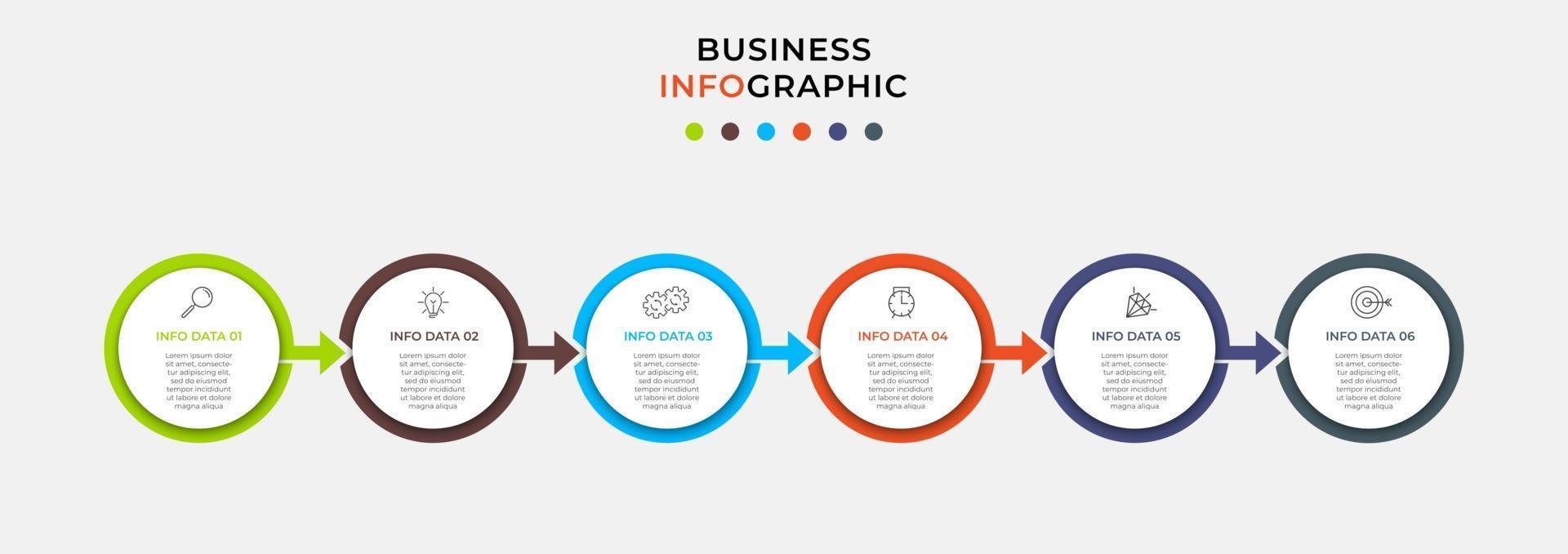 Plantilla de diseño infográfico con iconos y 6 opciones o pasos. vector