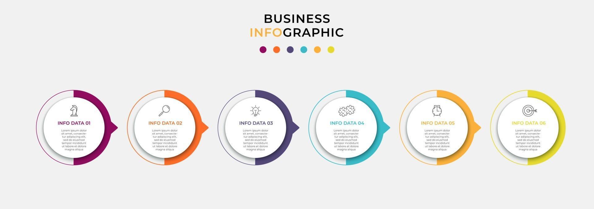 Plantilla de diseño infográfico con iconos y 6 opciones o pasos. vector