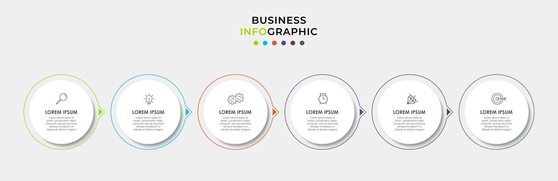 Plantilla de diseño infográfico con iconos y 6 opciones o pasos. vector