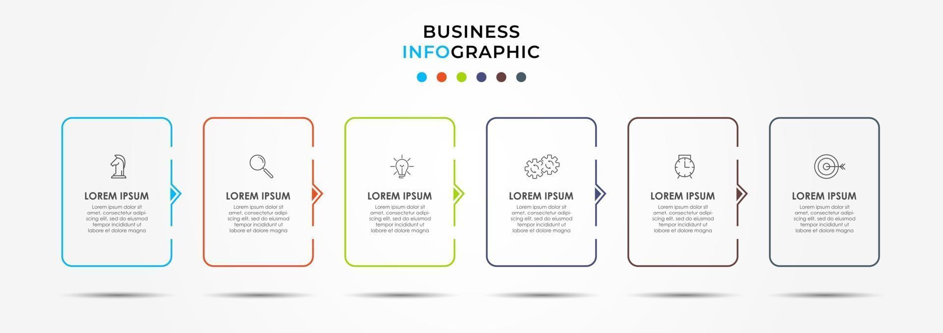 Plantilla de diseño infográfico con iconos y 6 opciones o pasos. vector