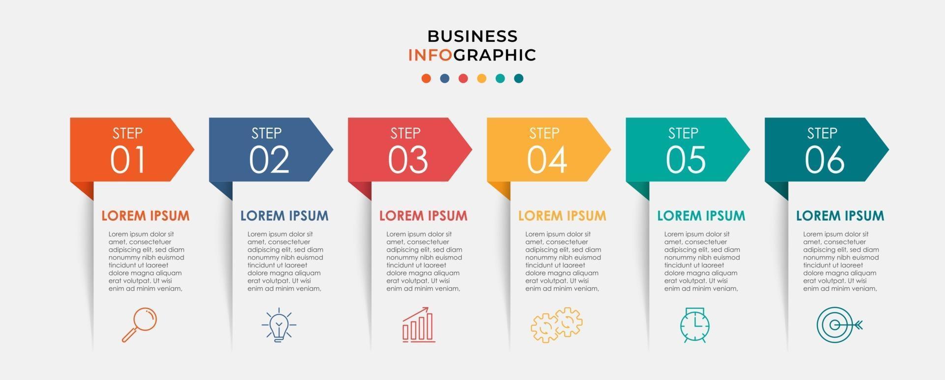 Plantilla de diseño infográfico con iconos y 6 opciones o pasos. vector