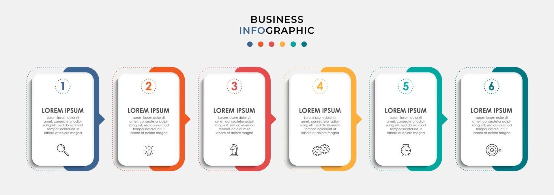 Plantilla de diseño infográfico con iconos y 6 opciones o pasos. vector