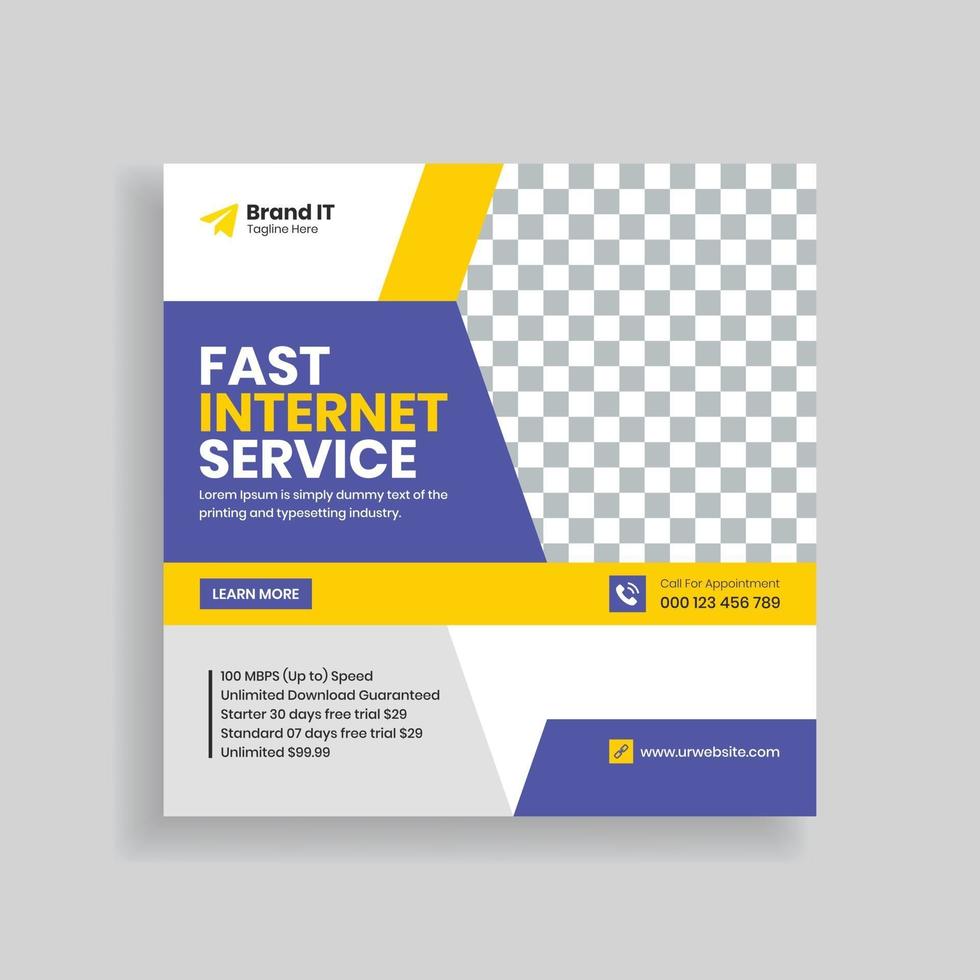 Broadband Internet Service Social Media Post Template Design vector