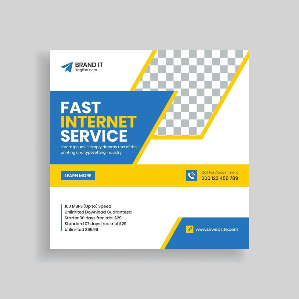 Broadband Internet Service Social Media Post Template Design vector
