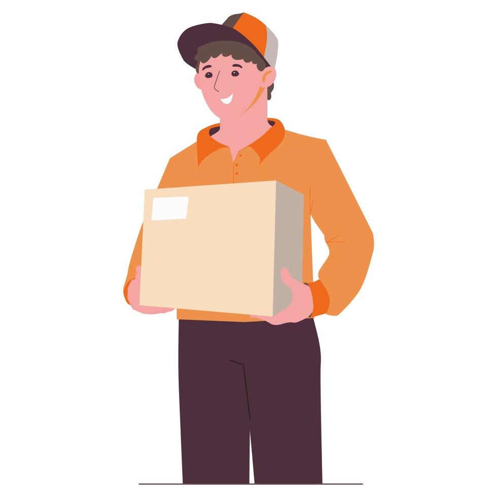 Parcel delivery to your home. Mail worker. Safe service. vector