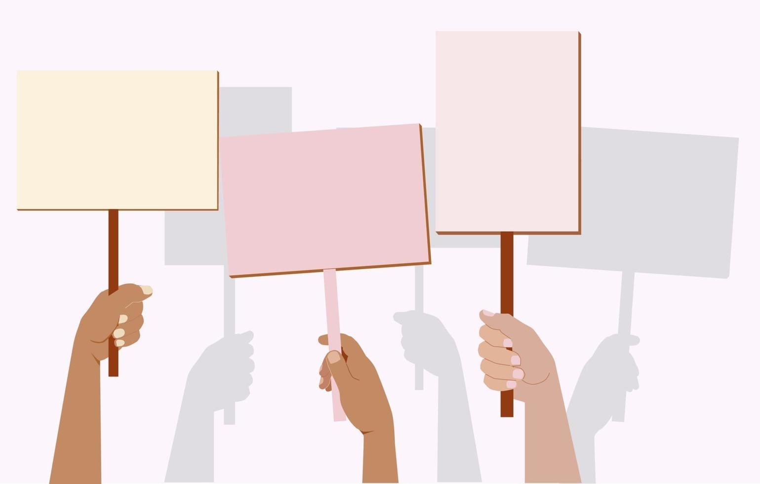 A crowd of protesting people. Demonstration, protest. Banner vector