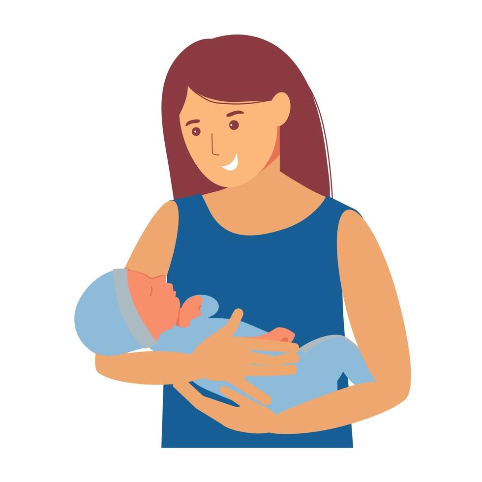 Motherhood. Woman with a baby in her arms. Breastfeeding vector