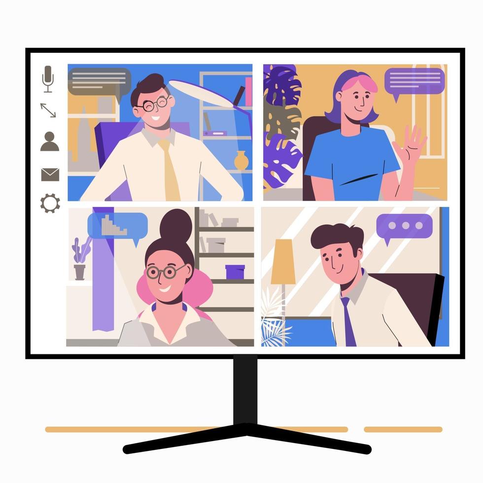 Work at home, freelance, remote work as a team. Online chatting vector
