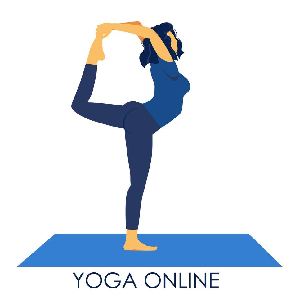 Yoga online. Girl coach holds a lesson online. Sports at home vector