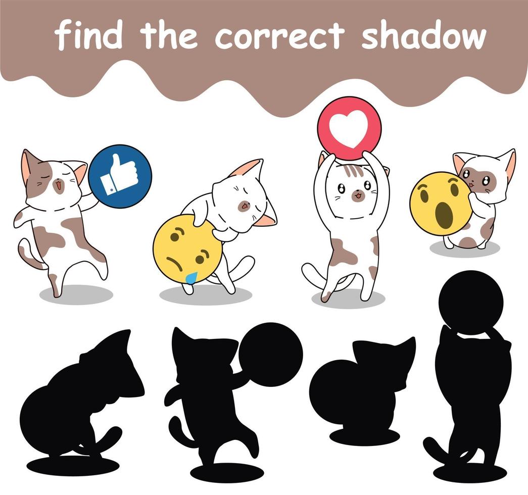 find the correct shadow of adorable cats with social media icons vector