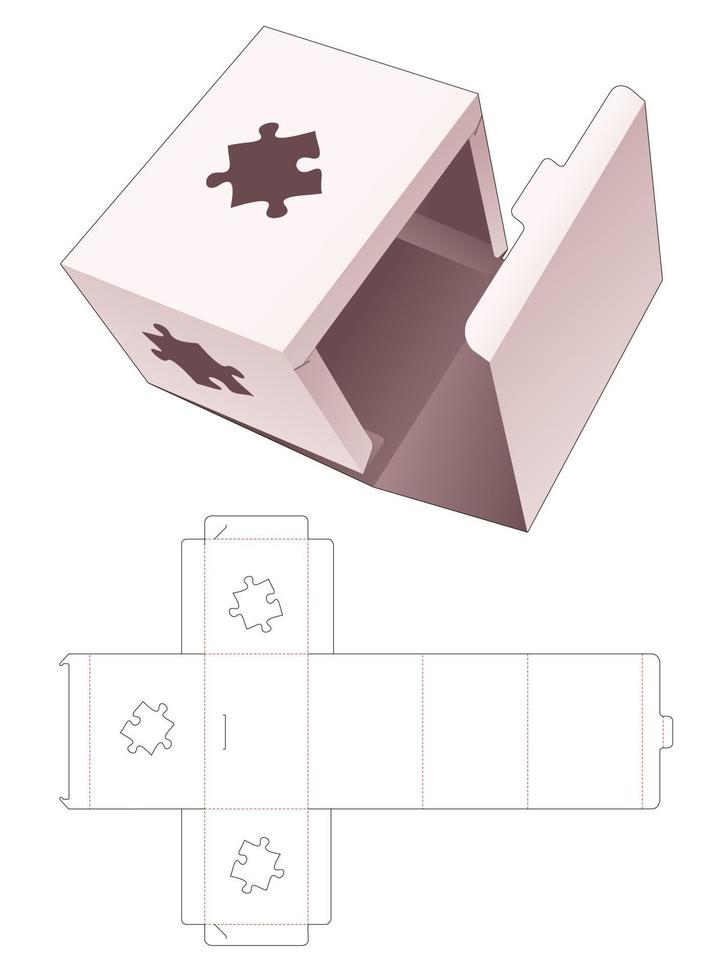 No glue flip box with stenciled jigsaw shaped die cut template vector