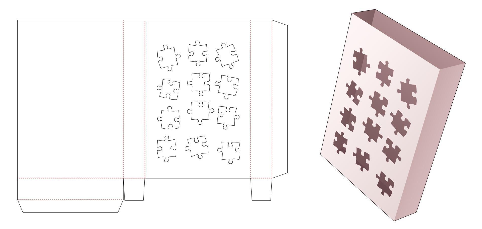 Tin document box with stenciled jigsaw pieces die cut template vector