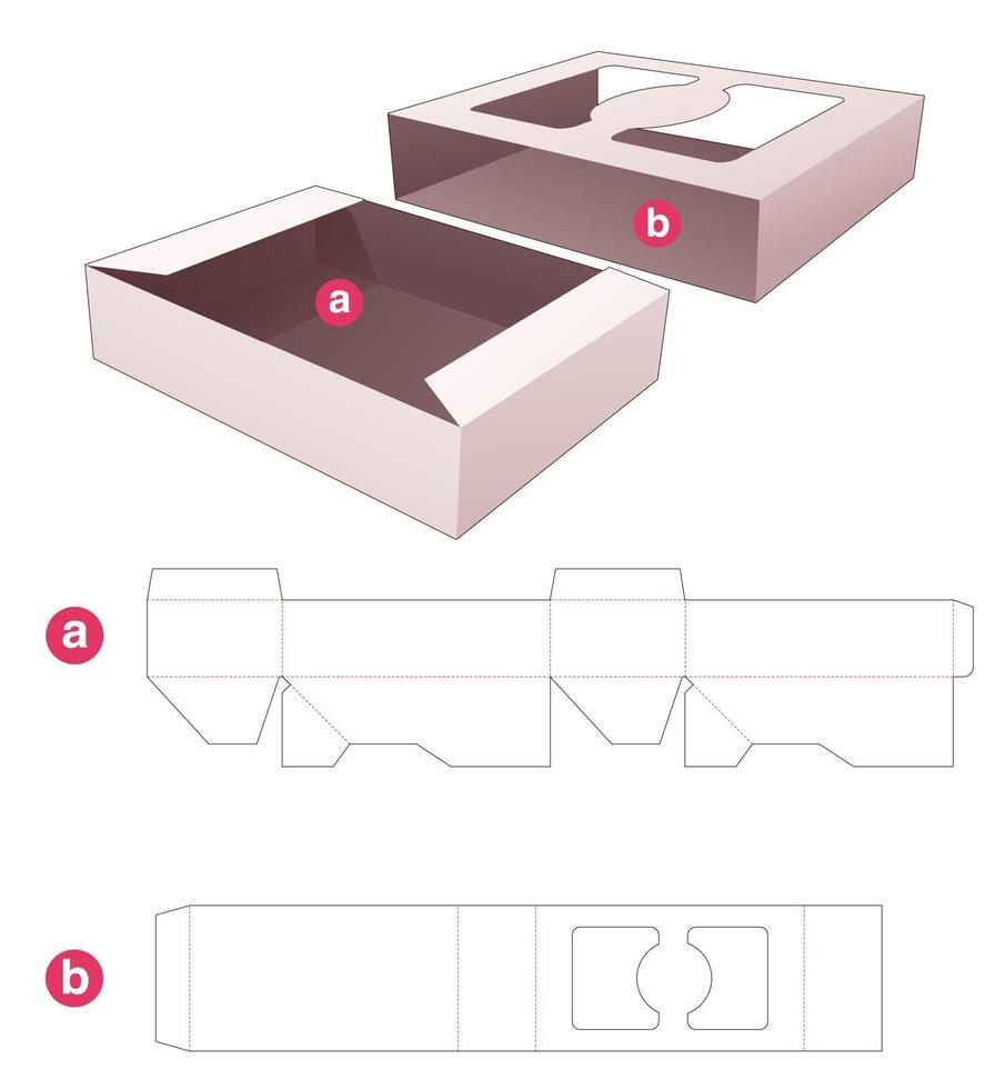 Tray with cover which has window die cut template vector