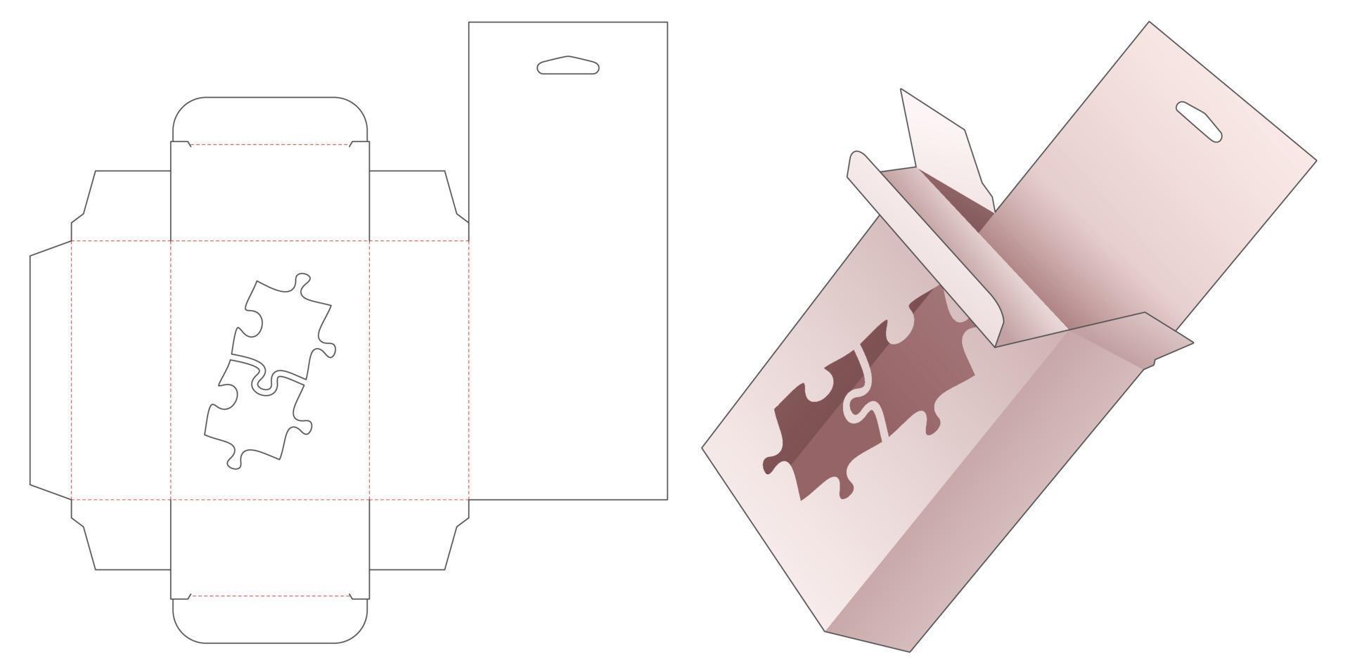 Cardboard hanging packaging box with stenciled jigsaw shaped die cut template vector