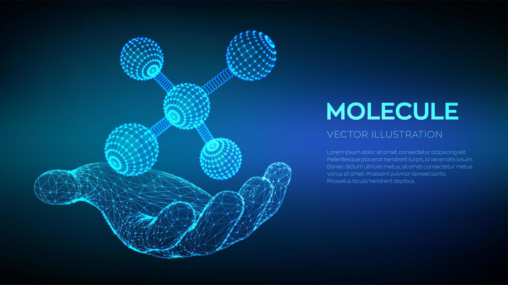 Molecule in hand. Dna, atom, neurons. vector