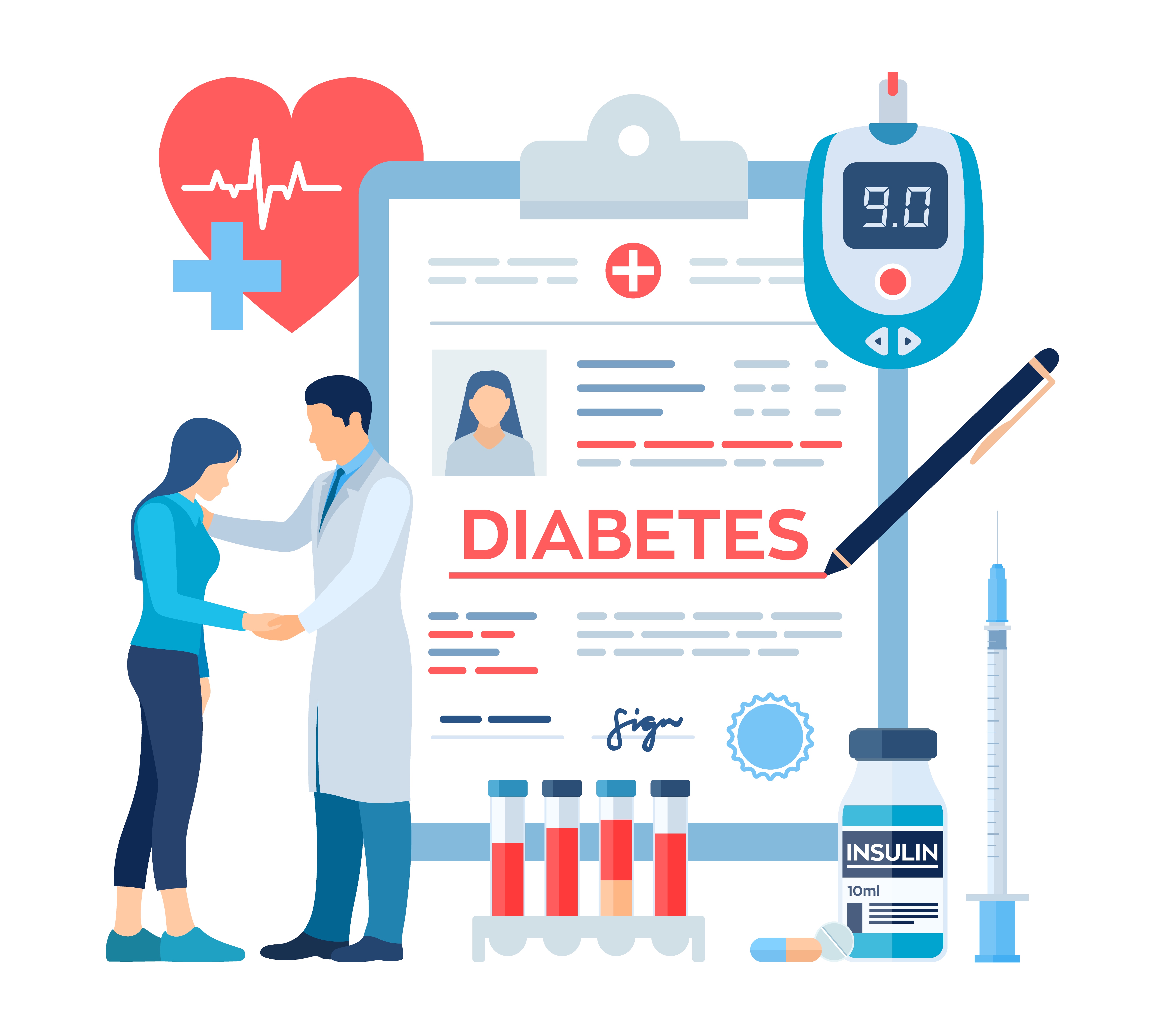 diagnóstico médico - diabetes. diabetes mellitus tipo 2 e insulina 3050902  Vector en Vecteezy