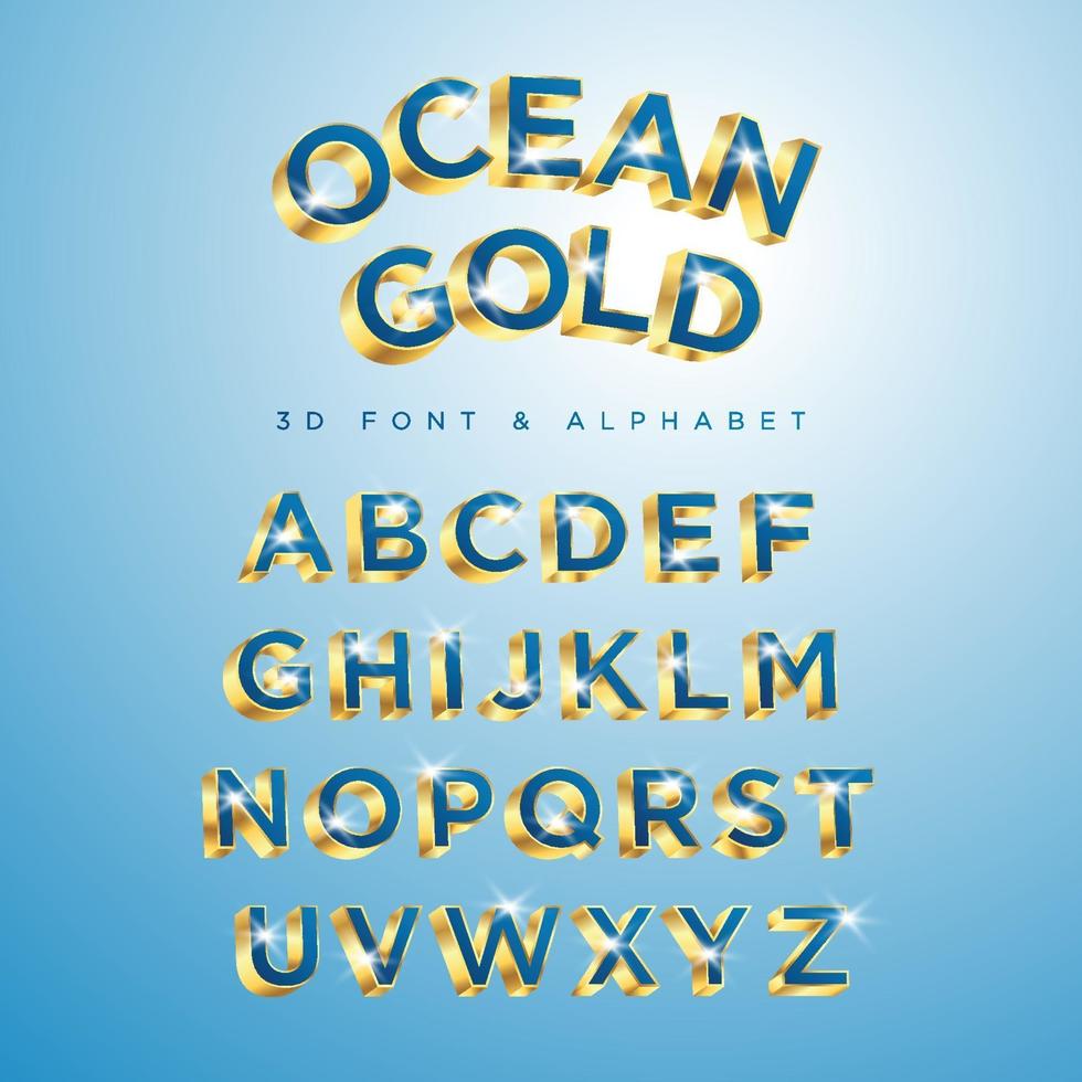 Blue OCEAN GOLD type set style modern. vector