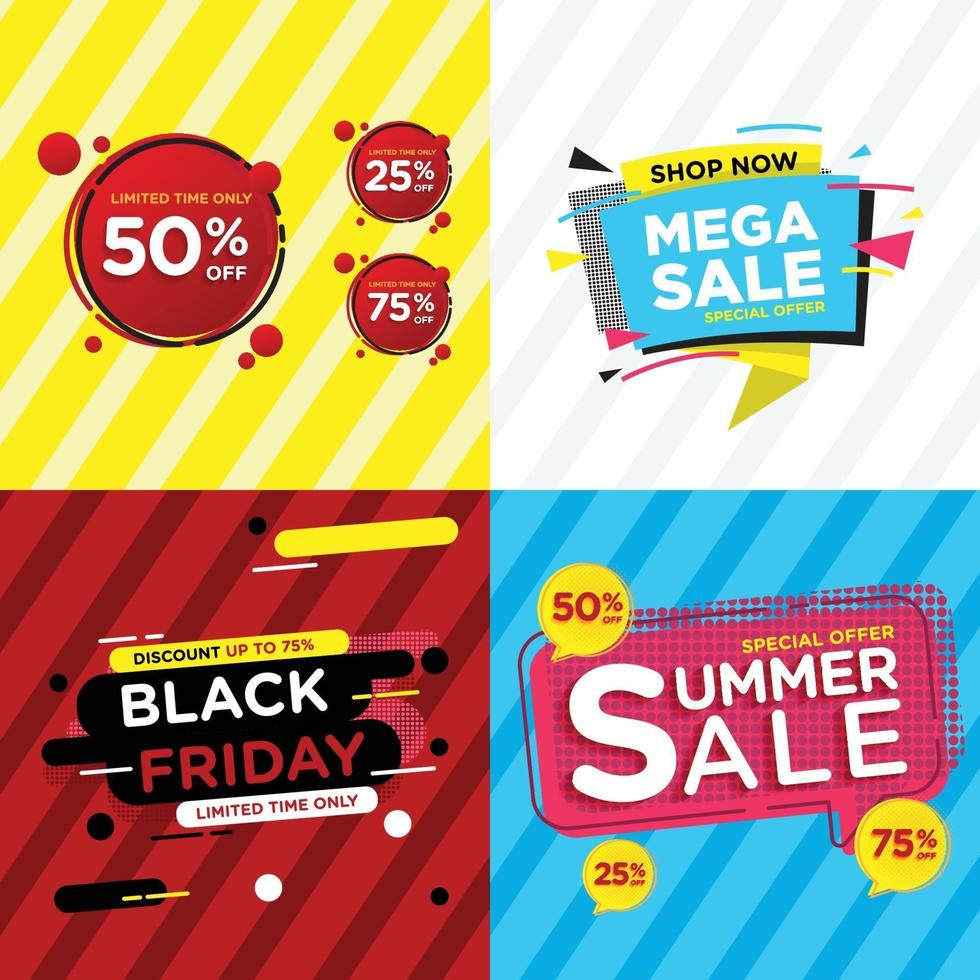 Set of colorful design sale stickers for online shopping vector