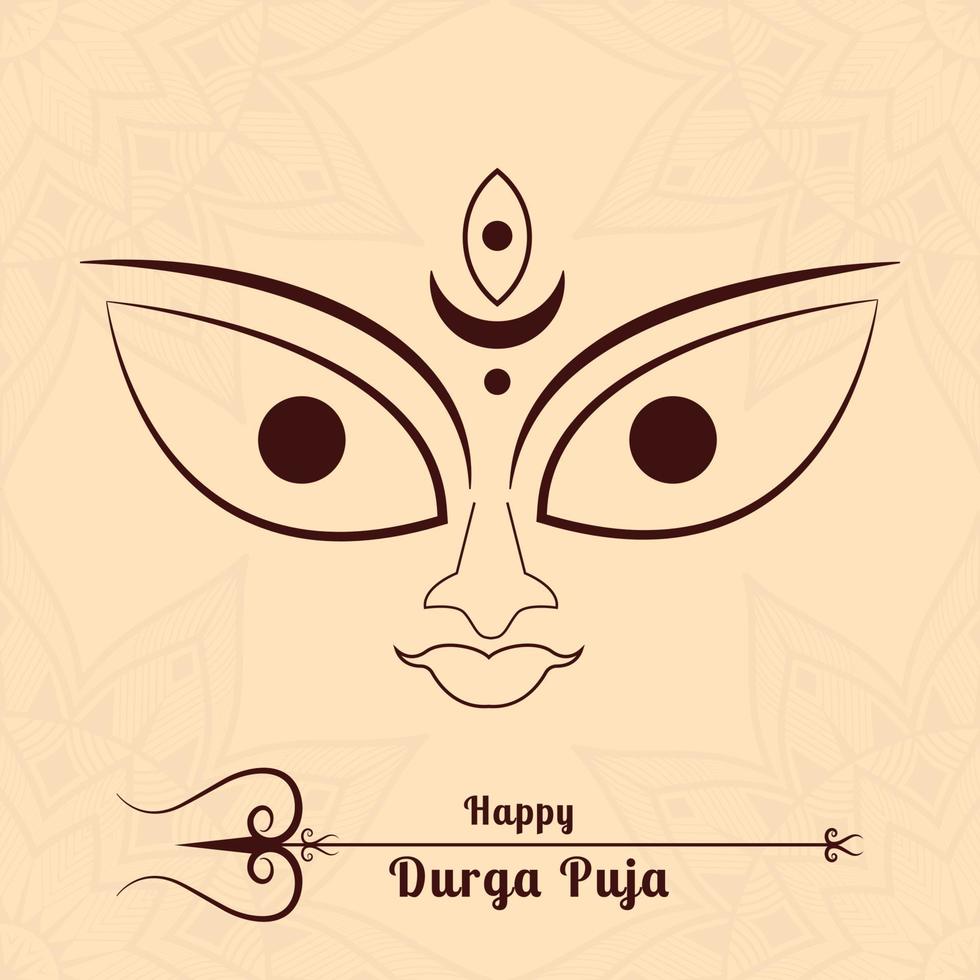 Durga Face in Happy Durga Puja Subh Navratri  with Trishul vector