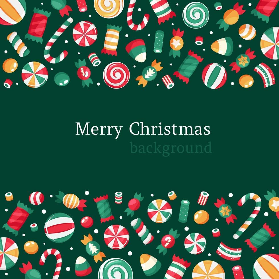 Merry Christmas background. Christmas sweets and candies collection. vector