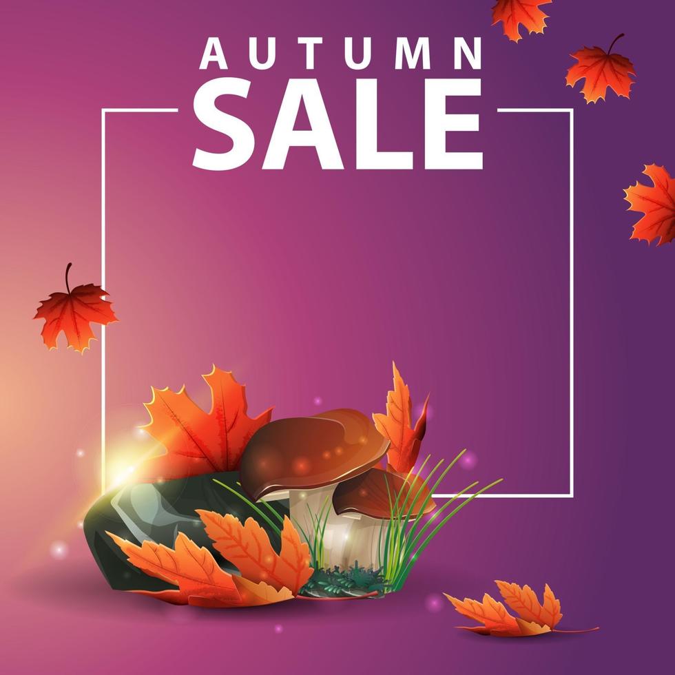 Autumn square web banner with mushrooms and autumn leaves vector