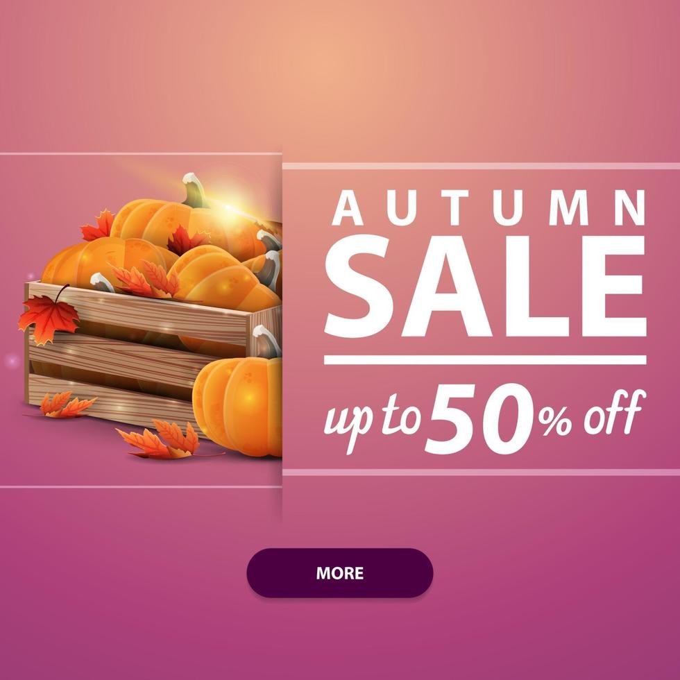 Autu with wooden crates of ripe pumpkins and autumn eaves vector