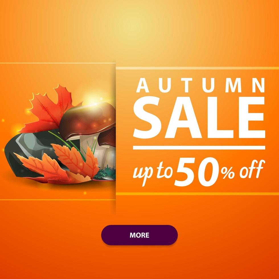 Autumn square banner with mushrooms and autumn leaves vector