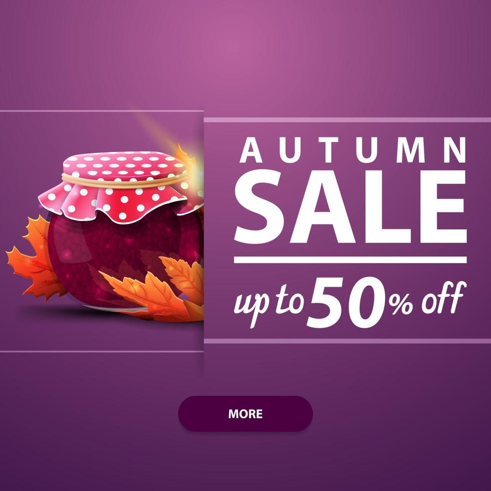 Autumn square banner with jar of jam and maple leaves vector