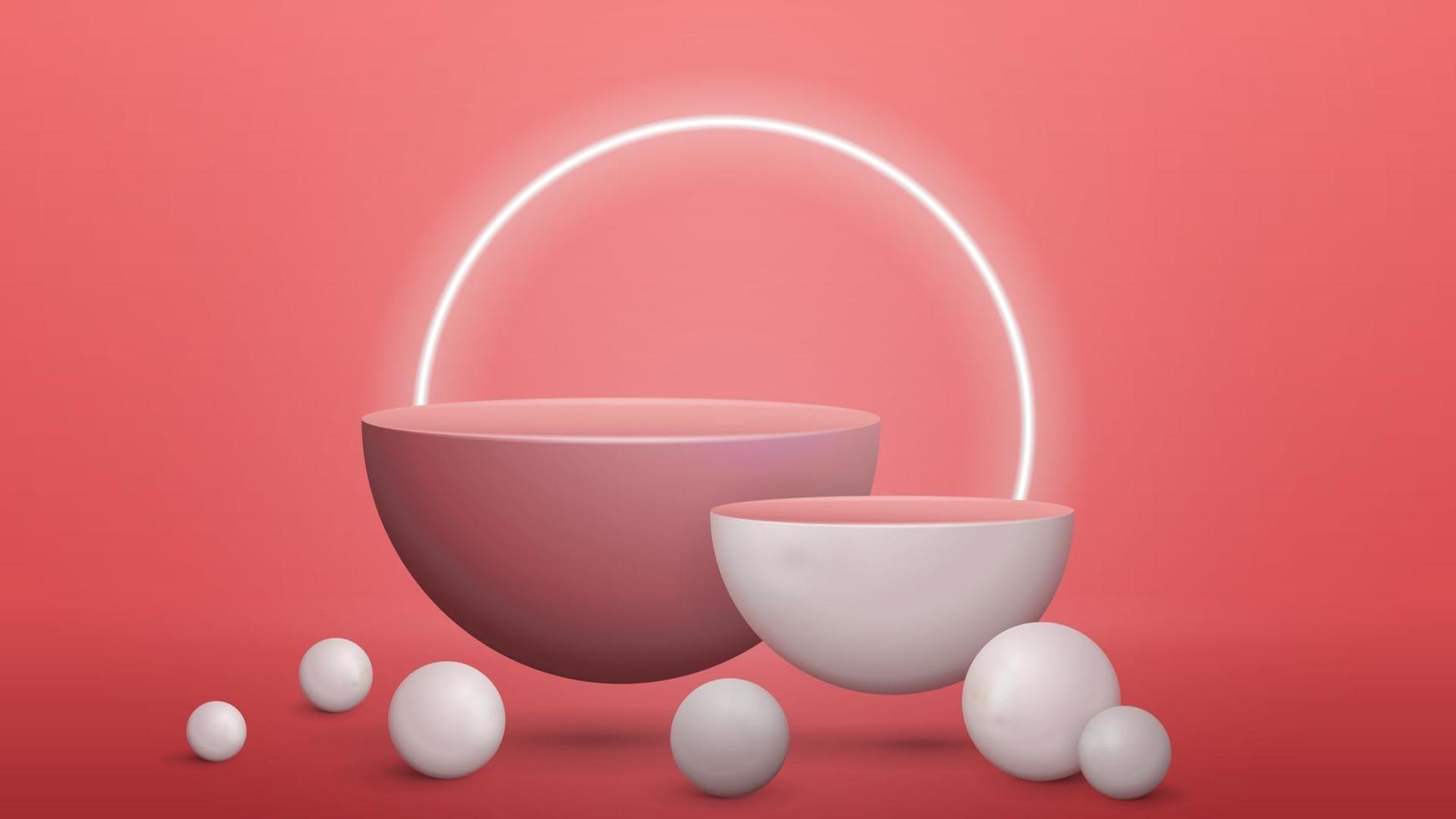 Escena abstracta rosa con pedestales semicirculares vacíos vector