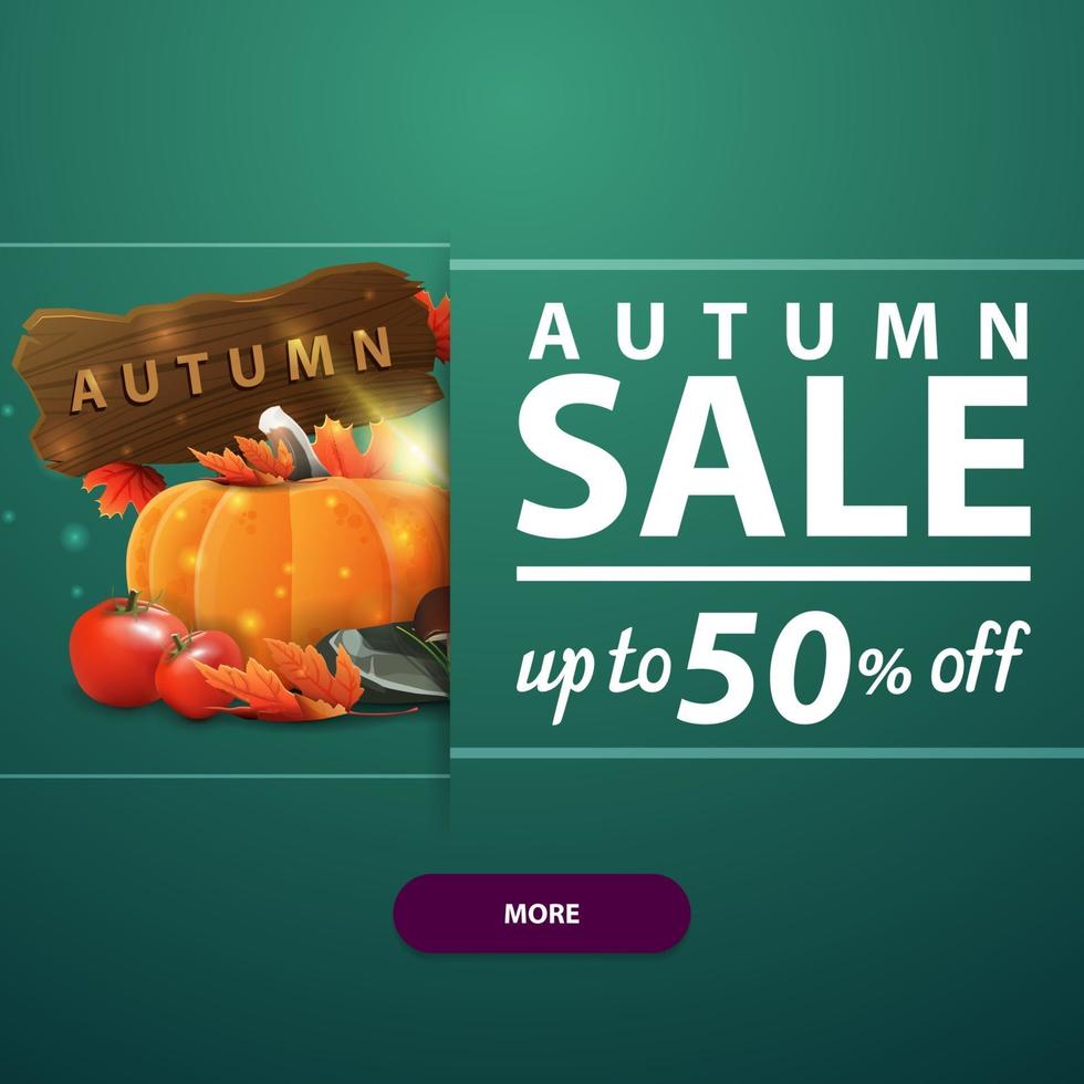 Autumn square banner with harvest of vegetables and a wooden sign vector