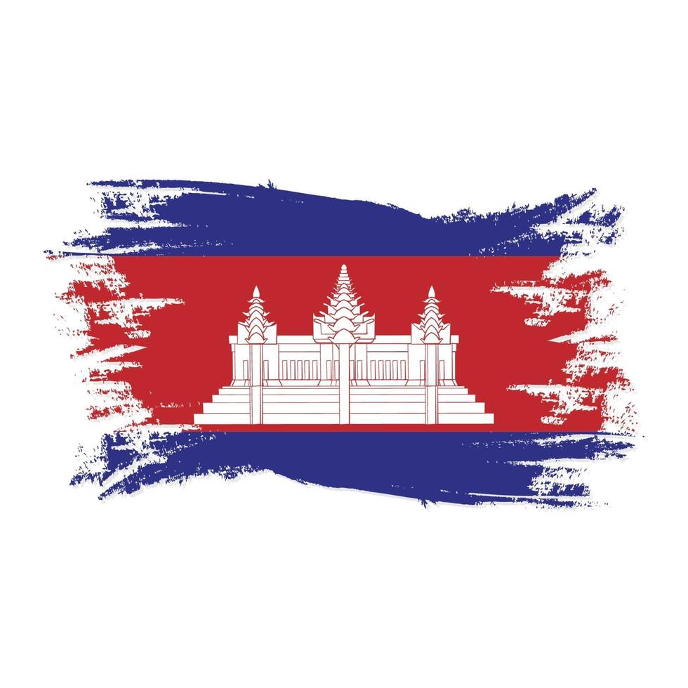 Bandera de Camboya con ilustración de vector de diseño de estilo de pincel de acuarela